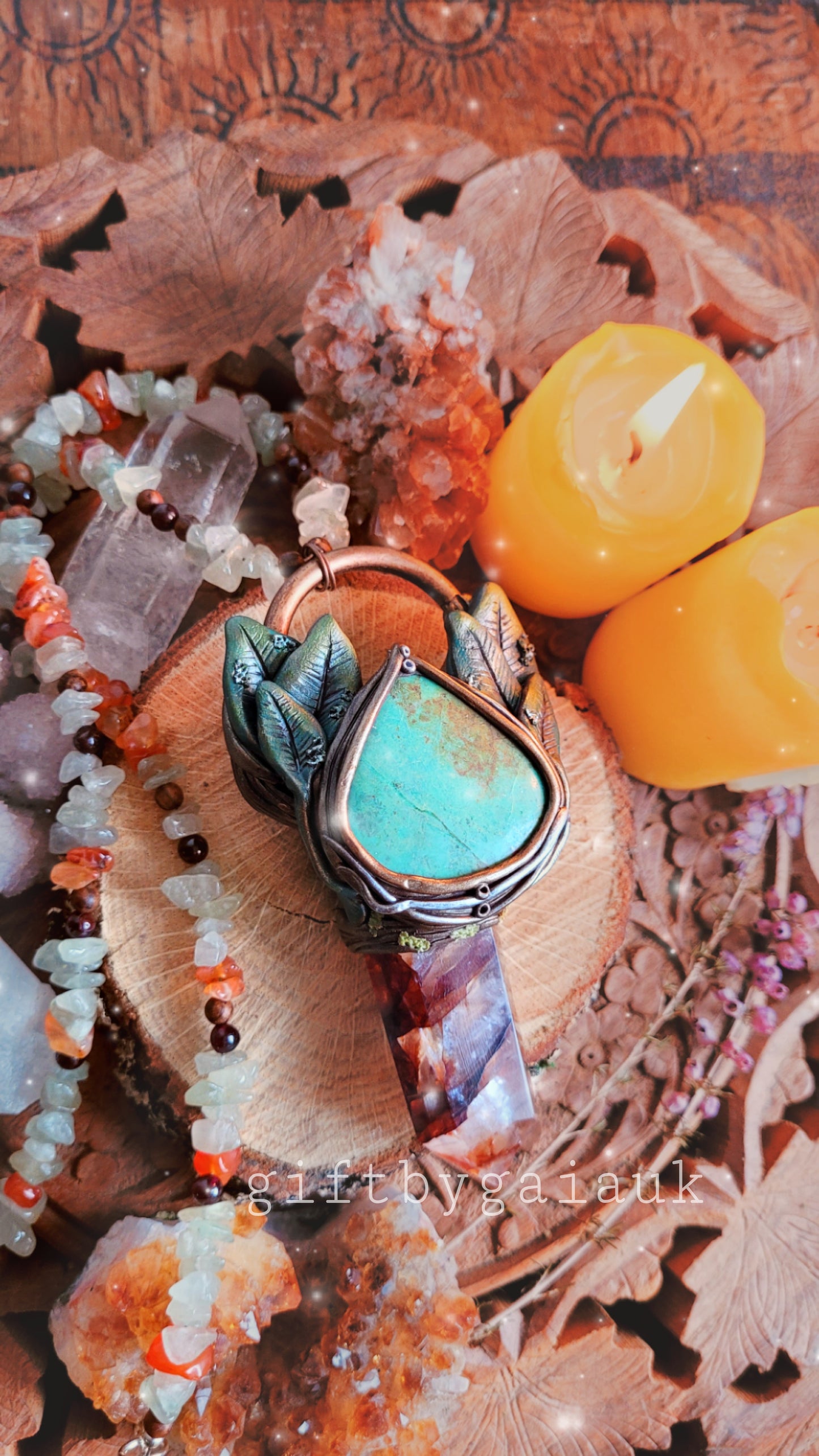 Sacred Sage Healing Talisman ~ Arizona Turquoise, Fire Quartz, Garnet, Sandalwood, Carnelian & Green Aventurine