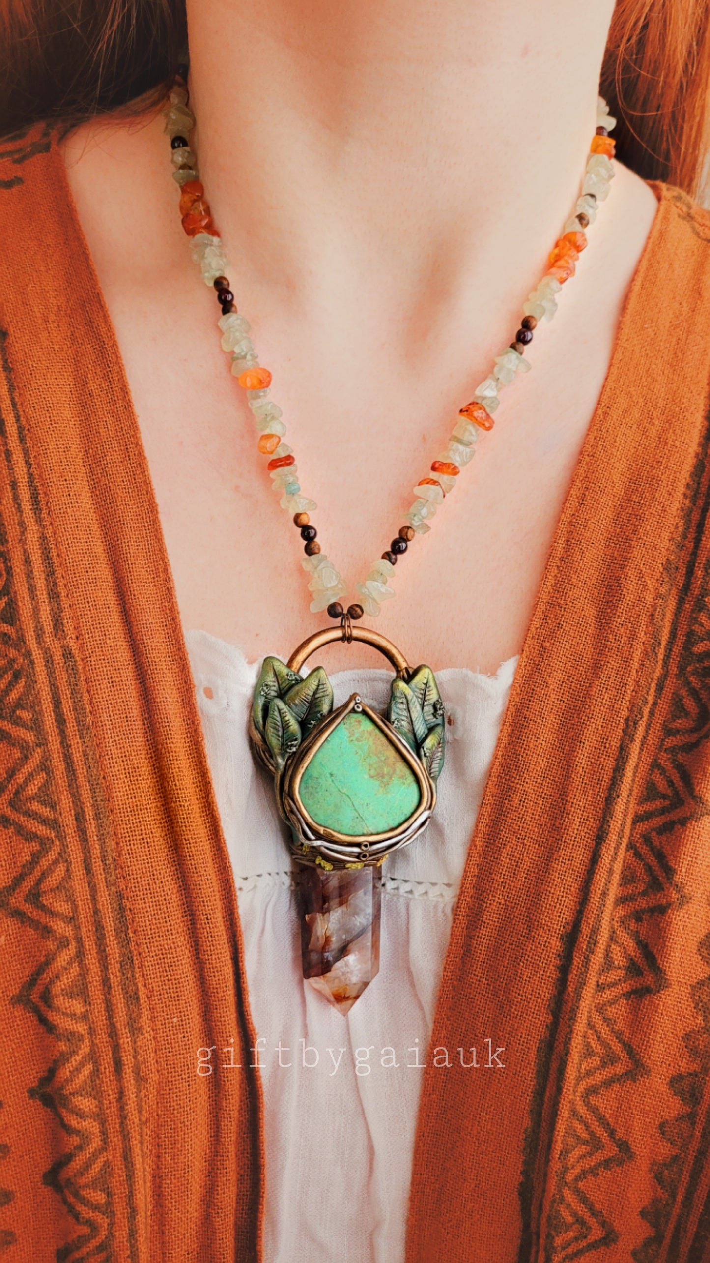 Sacred Sage Healing Talisman ~ Arizona Turquoise, Fire Quartz, Garnet, Sandalwood, Carnelian & Green Aventurine