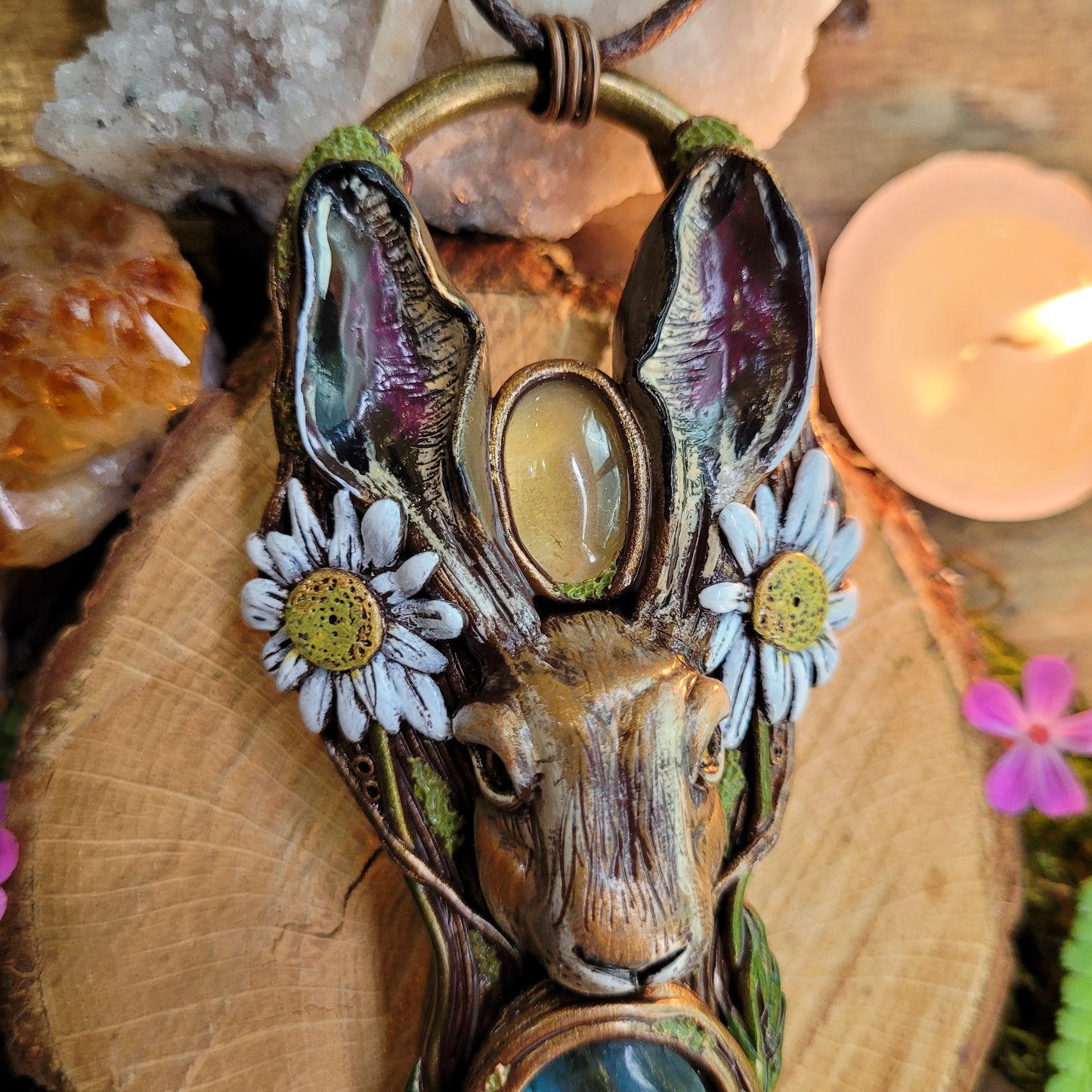 Hare in the Daises Talisman ~ Labradorite & Natural Citrine