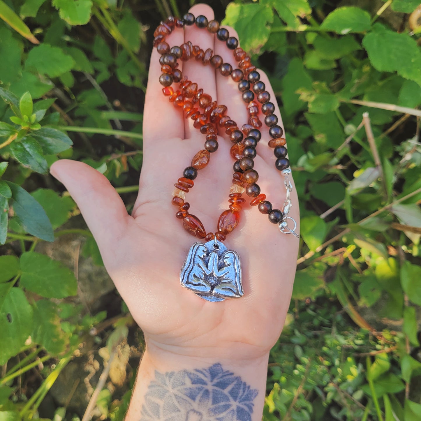 The Sisterhood Talisman ~ Fine recycled Silver with Peach Garnet & Sandalwood beads