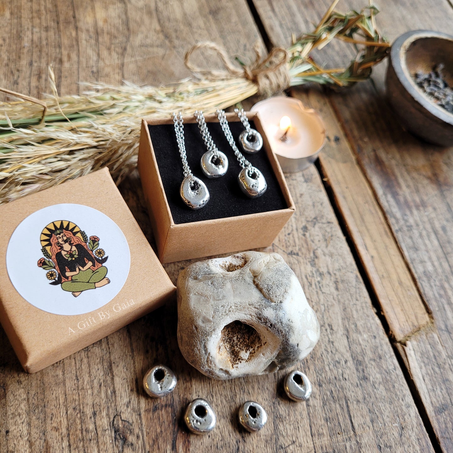 Stackable Hag stone Talismans ~ Recycled Fine Solid Silver
