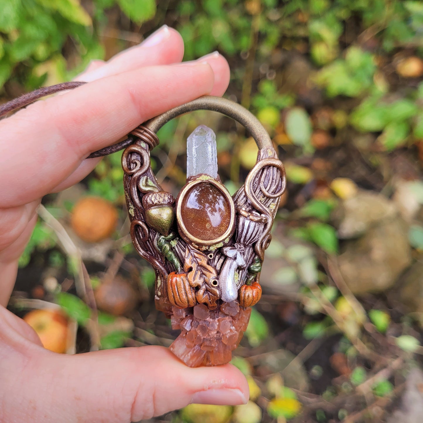 Fall Forest Talisman ~ Aragonite, Natural Citrine and Clear Quartz