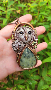 The Owl & Her Baby Talisman ~ Prehnite