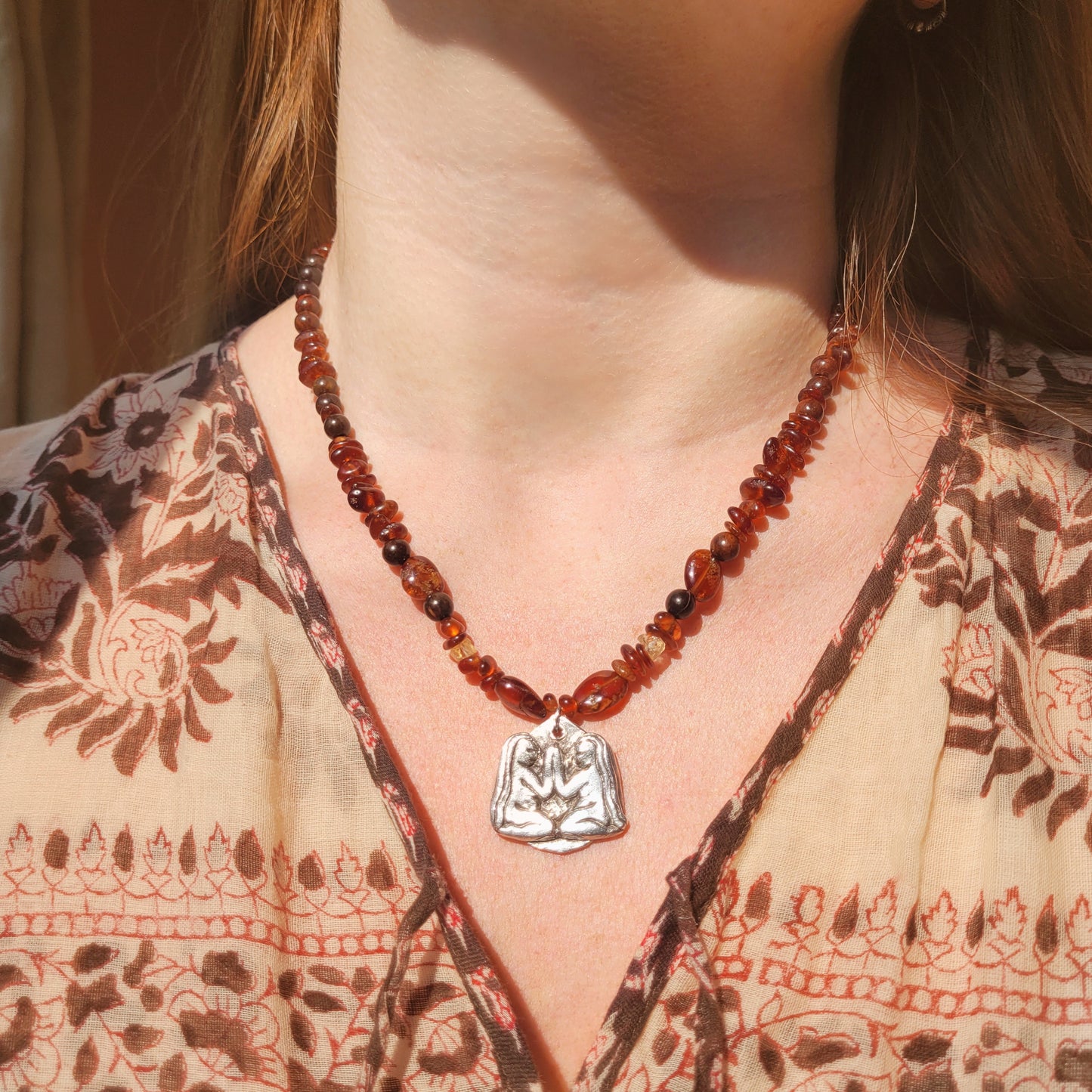 The Sisterhood Talisman ~ Fine recycled Silver with Peach Garnet & Sandalwood beads