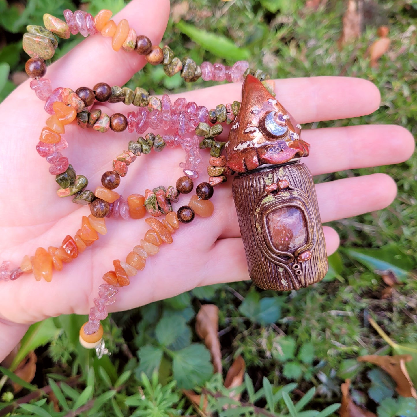 Keepsake Bottle Talisman ~ Sunstone, Unakite, Strawberry Quartz, Carnelian, Red Aventurine & Sandalwood