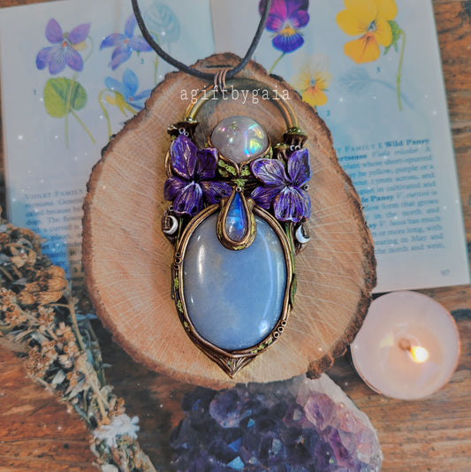 Wild Violets Talisman ~ Angelite, Aura Rose Quartz & Rainbow Moonstone