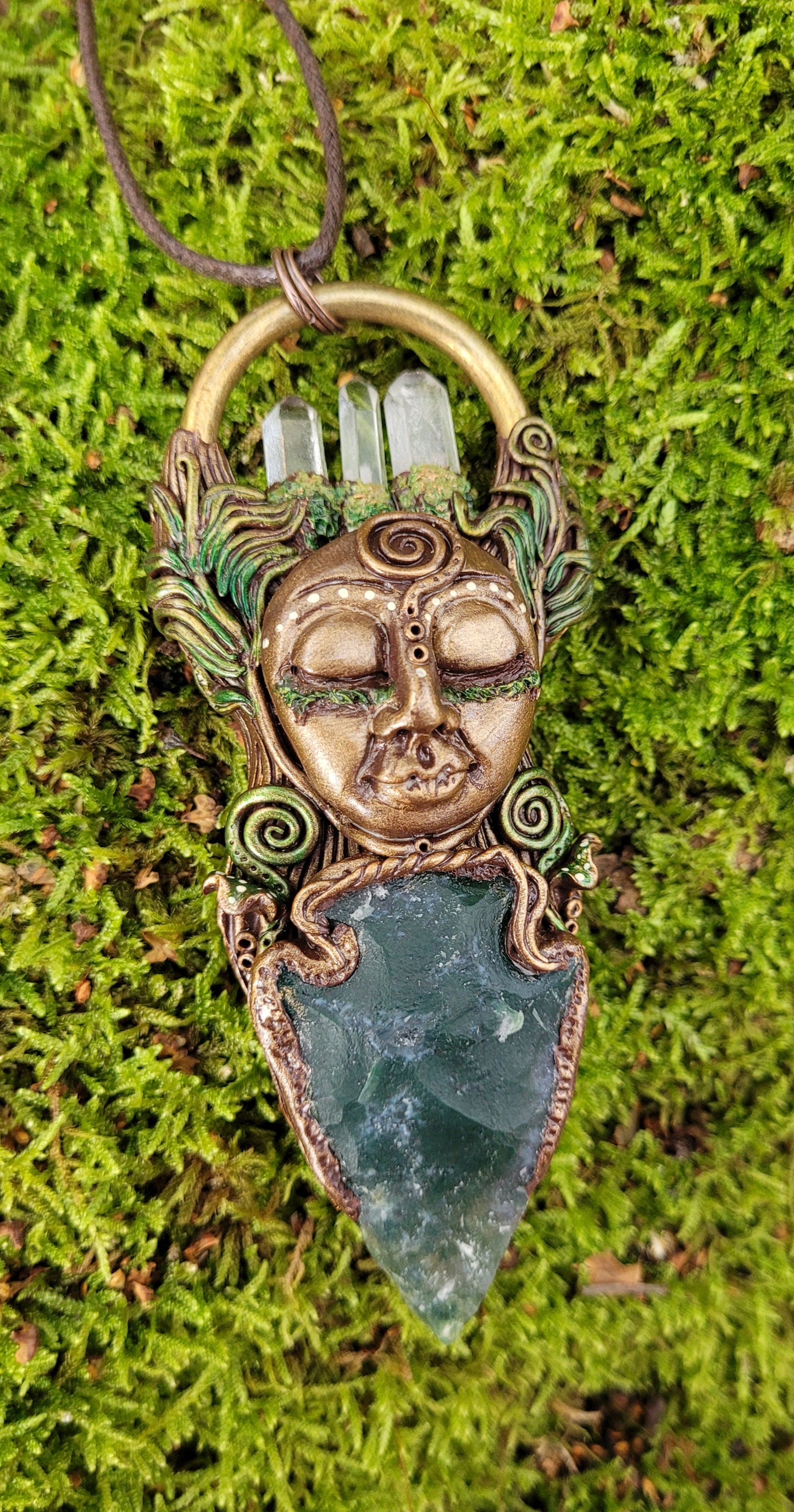 Goddess of the Fern ~ Clear Quartz & Moss Agate Arrowhead