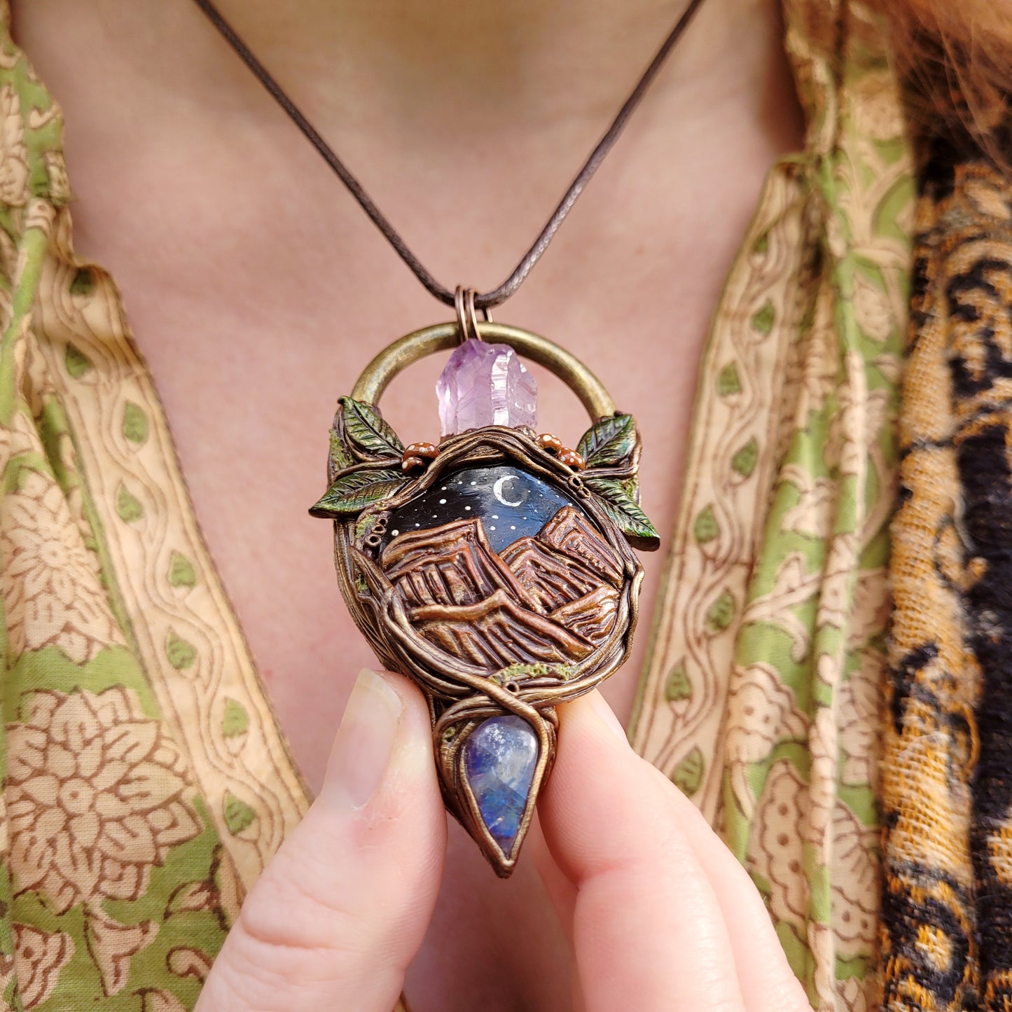 Mountain Dreamer Talisman ~ Rainbow Moonstone & Purple Amethyst