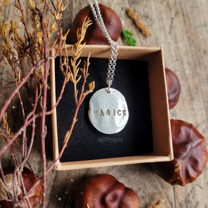 'Magick' Sacred Spell Coin Talisman ~ Recycled Fine 999 Silver