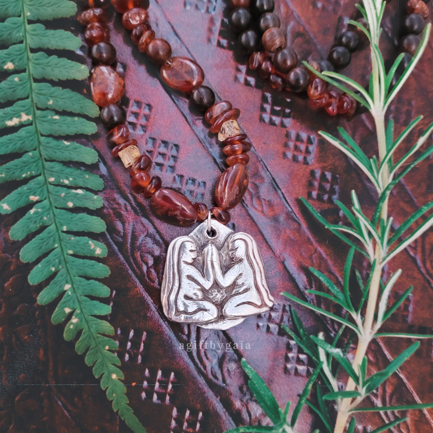 The Sisterhood Talisman ~ Fine recycled Silver with Peach Garnet & Sandalwood beads