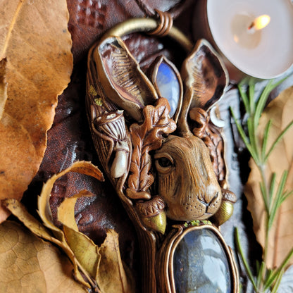 Wild Autumn Hare Talisman ~ Labradorite & Rainbow Moonstone