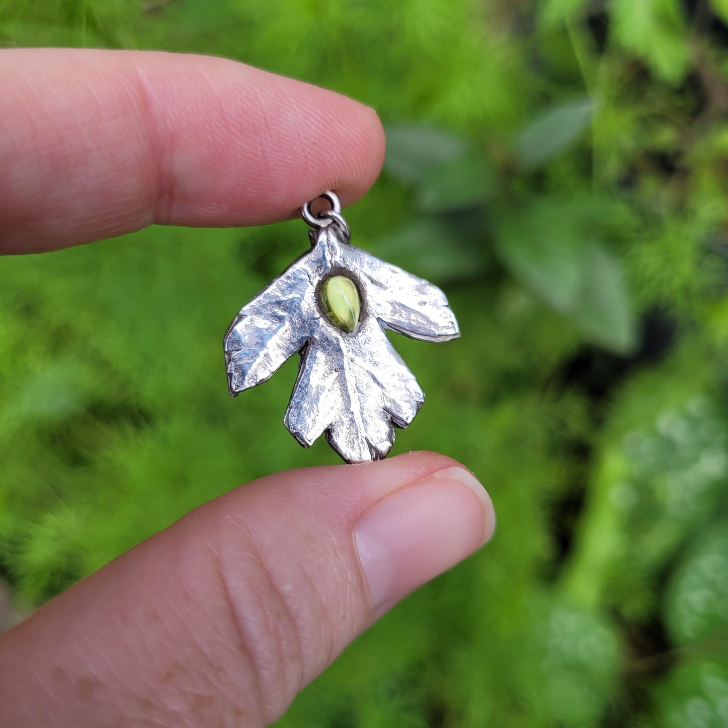 Made to Order ~ Hawthorn Leaf Peridot Talisman, Fine 999 Recycled Silver
