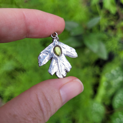 Made to Order ~ Hawthorn Leaf Peridot Talisman, Fine 999 Recycled Silver