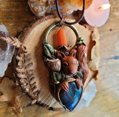 Red Squirrel Animal Talisman ~ Labradorite