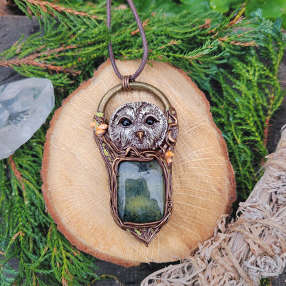 Wise Tawny Owl Talisman ~ Prehnite
