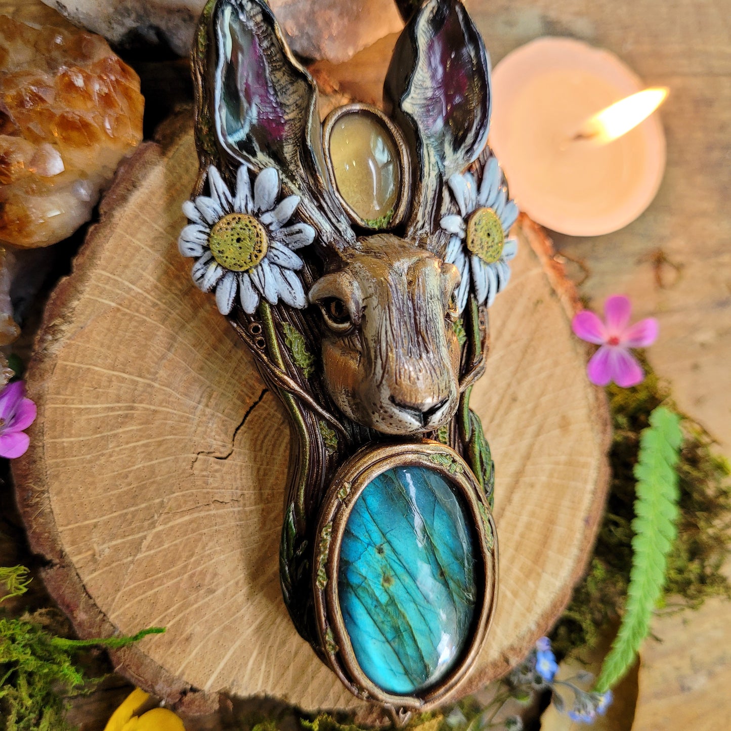 Hare in the Daises Talisman ~ Labradorite & Natural Citrine