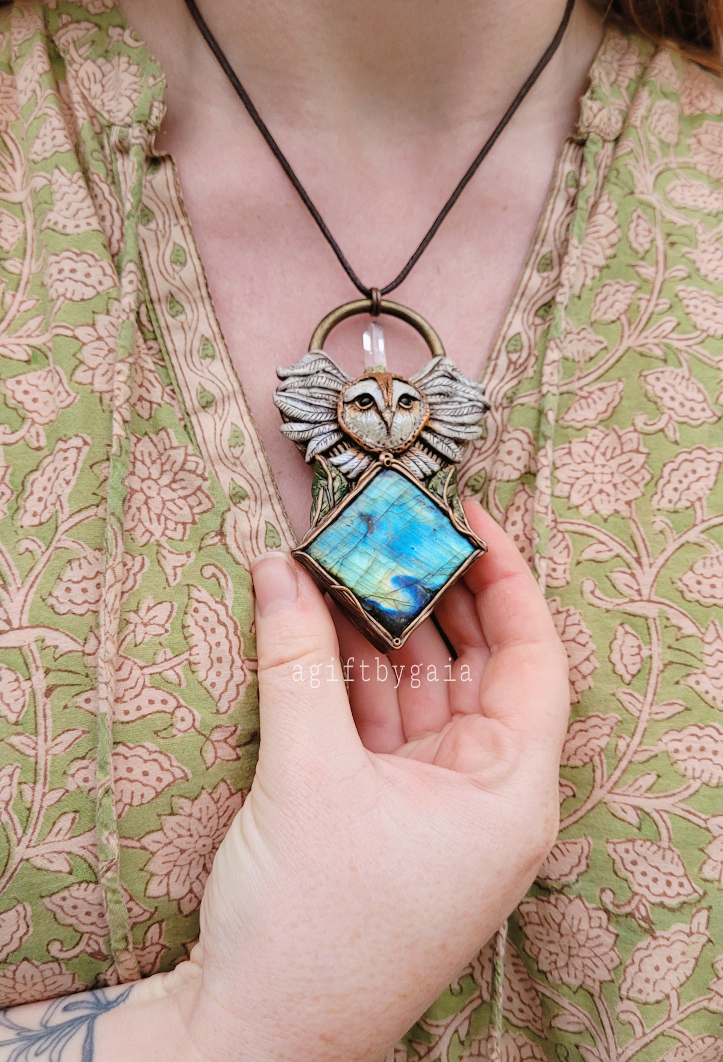 Barn Owl in Flight Talisman ~ Labradorite