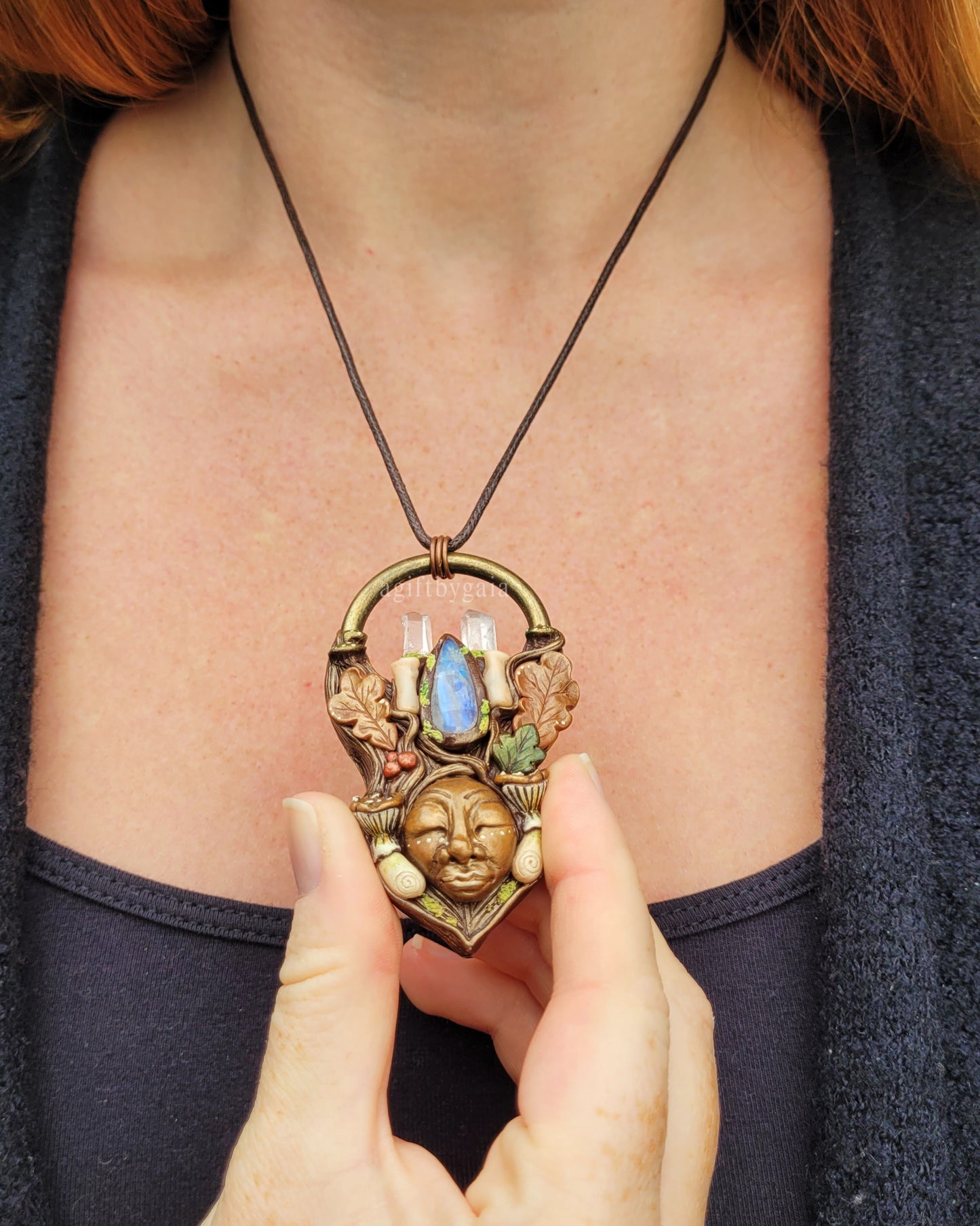 Goddess of Autumn Candle Talisman ~ Rainbow Moonstone & Clear Quartz