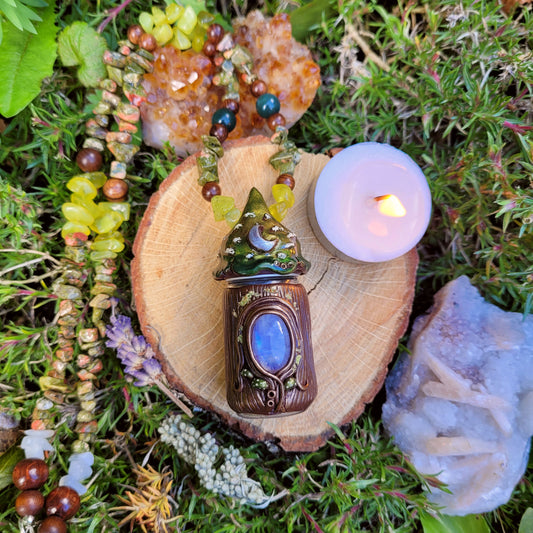 Keepsake Bottle Talisman ~ Rainbow Moonstone, Korean Jade, Unakite, Moss Agate & Sandalwood