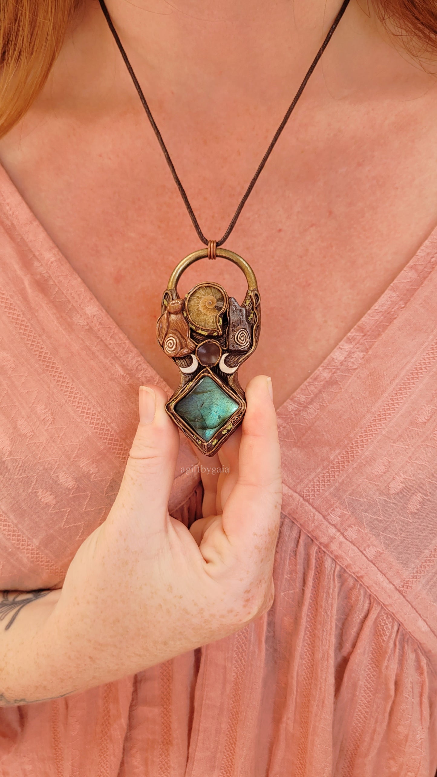 Gazing Hare & Standing Stone Lunar Talisman ~ Labradorite