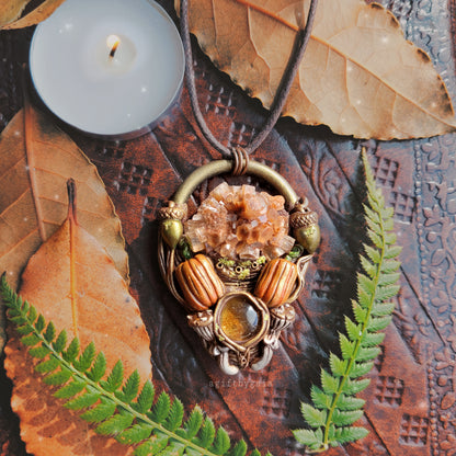 Pumpkin, Fungi & Oak Fall Talisman ~ Aragonite & Natural Citrine