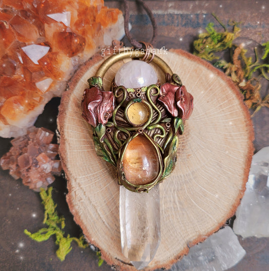 Sacred Sweetpea Talisman ~ Aura Rose Quartz, Citrine & Clear Quartz