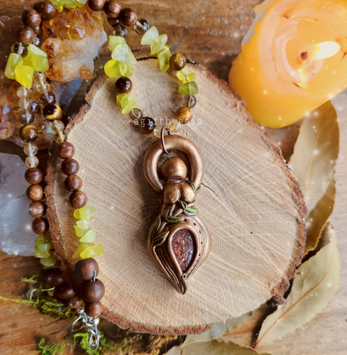 Goddess Beaded Talisman ~ Sunstone, Korean Jade, Smokey Quartz, Citrine, Tiger Eye & Sandalwood