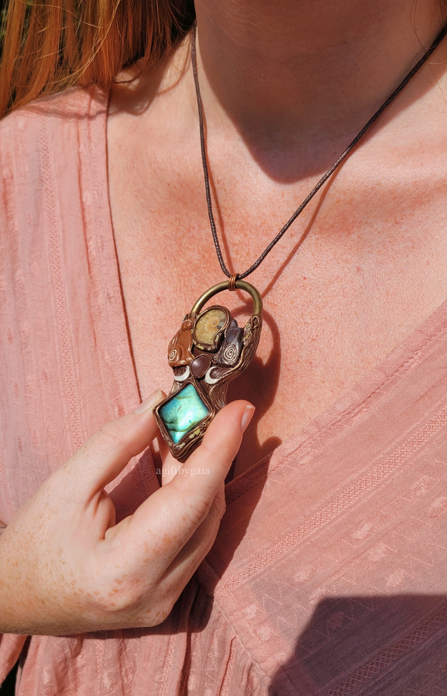 Gazing Hare & Standing Stone Lunar Talisman ~ Labradorite