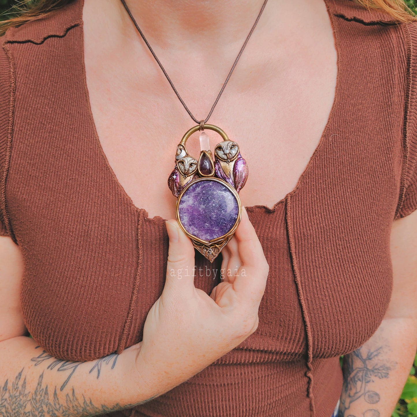 Cosmic Owl Spirit Guides Talisman ~ Lepidolite, Amethyst & Quartz