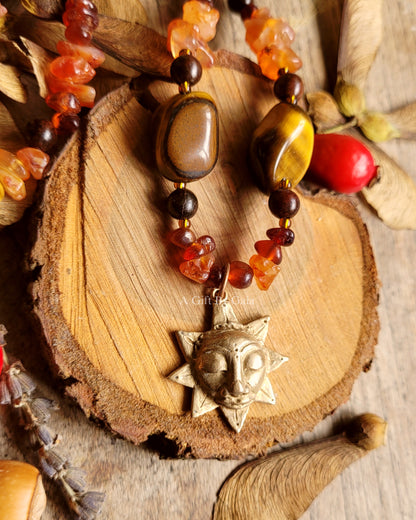 Sacred Sol Talisman ~ Bronze on crystal beads