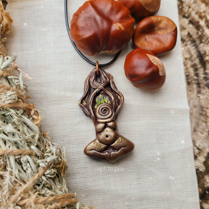 Earthy Tree Spiral Goddess ~ Clay Talisman