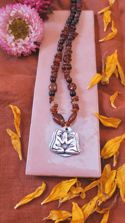 The Sisterhood Talisman ~ Fine recycled Silver with Peach Garnet & Sandalwood beads