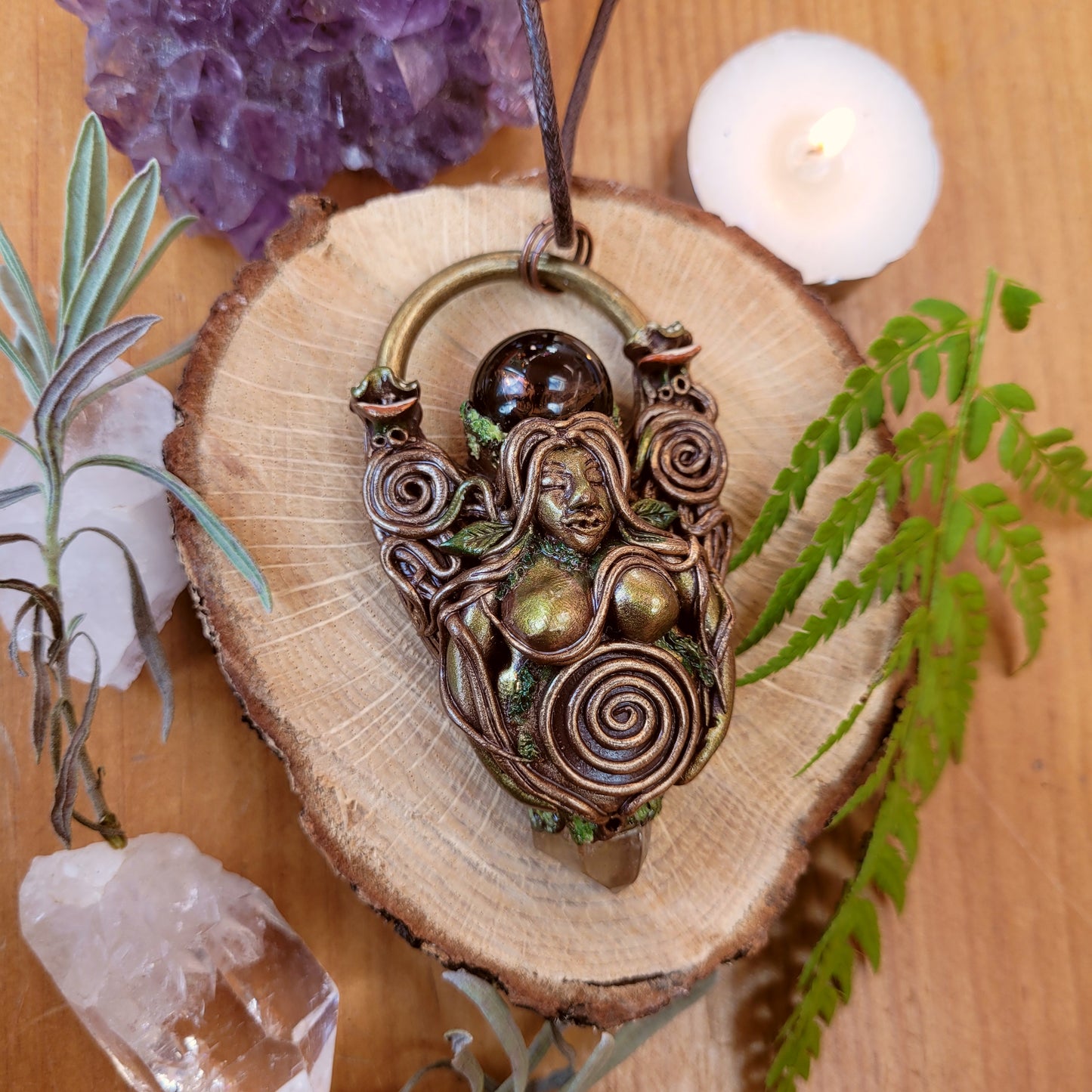 The Spiral Goddess Talisman ~ Rainbow Smokey Quartz & Natural Citrine