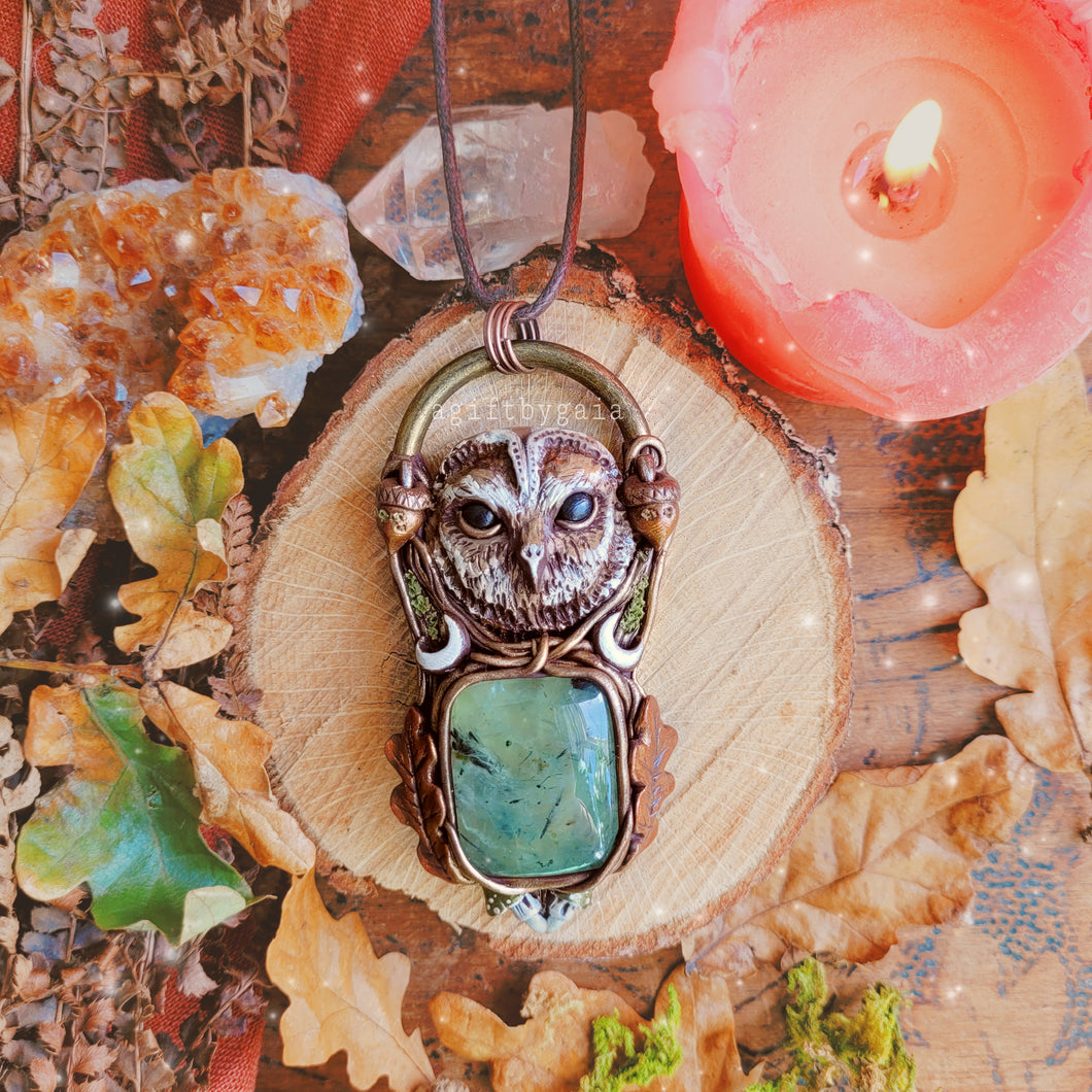 Tawny Owl Talisman (Autumn Edition) ~ Prehnite