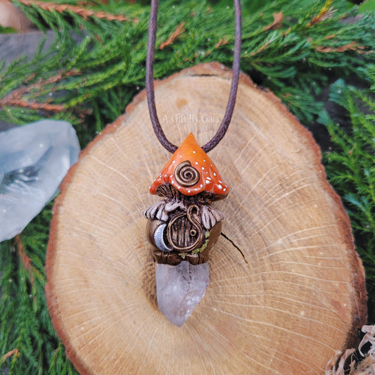 Firey Spiral Faery House Mushroom with Clear Quartz