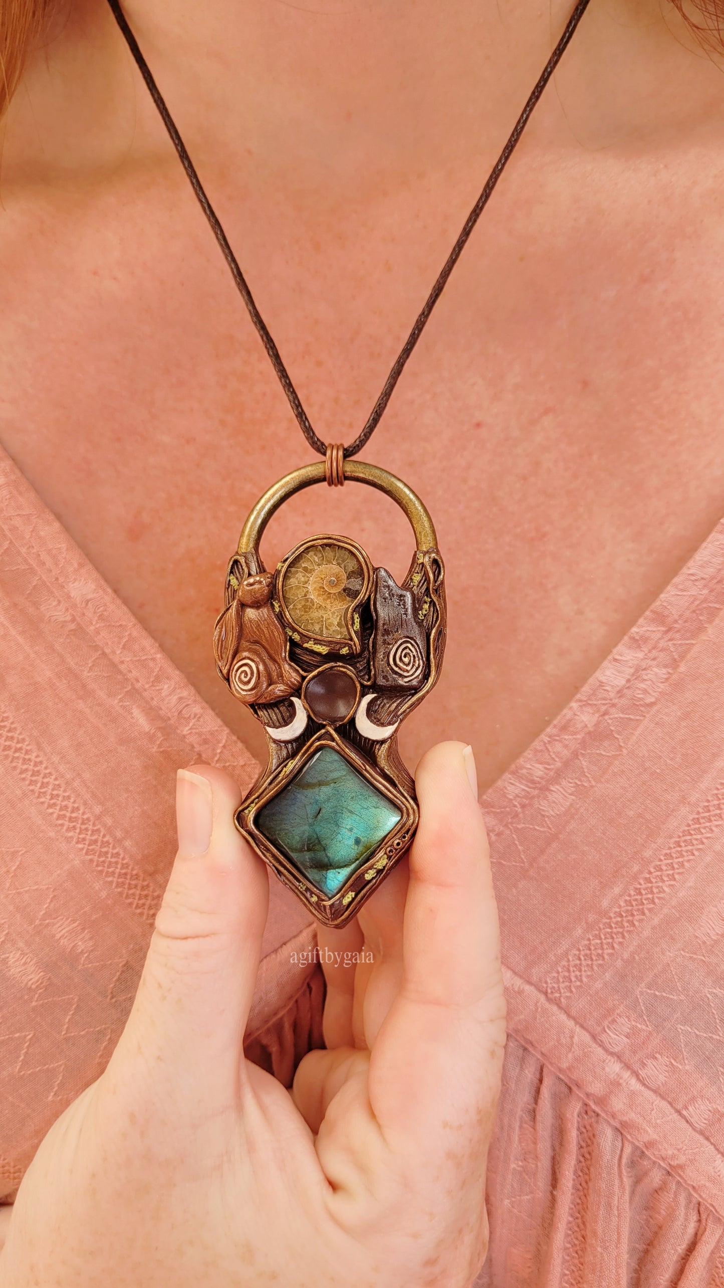 Gazing Hare & Standing Stone Lunar Talisman ~ Labradorite