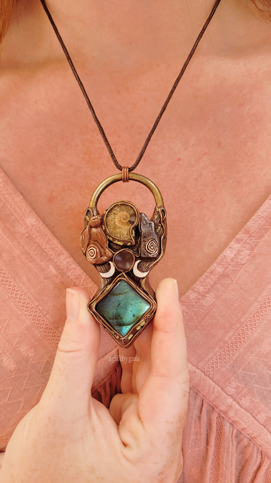 Gazing Hare & Standing Stone Lunar Talisman ~ Labradorite