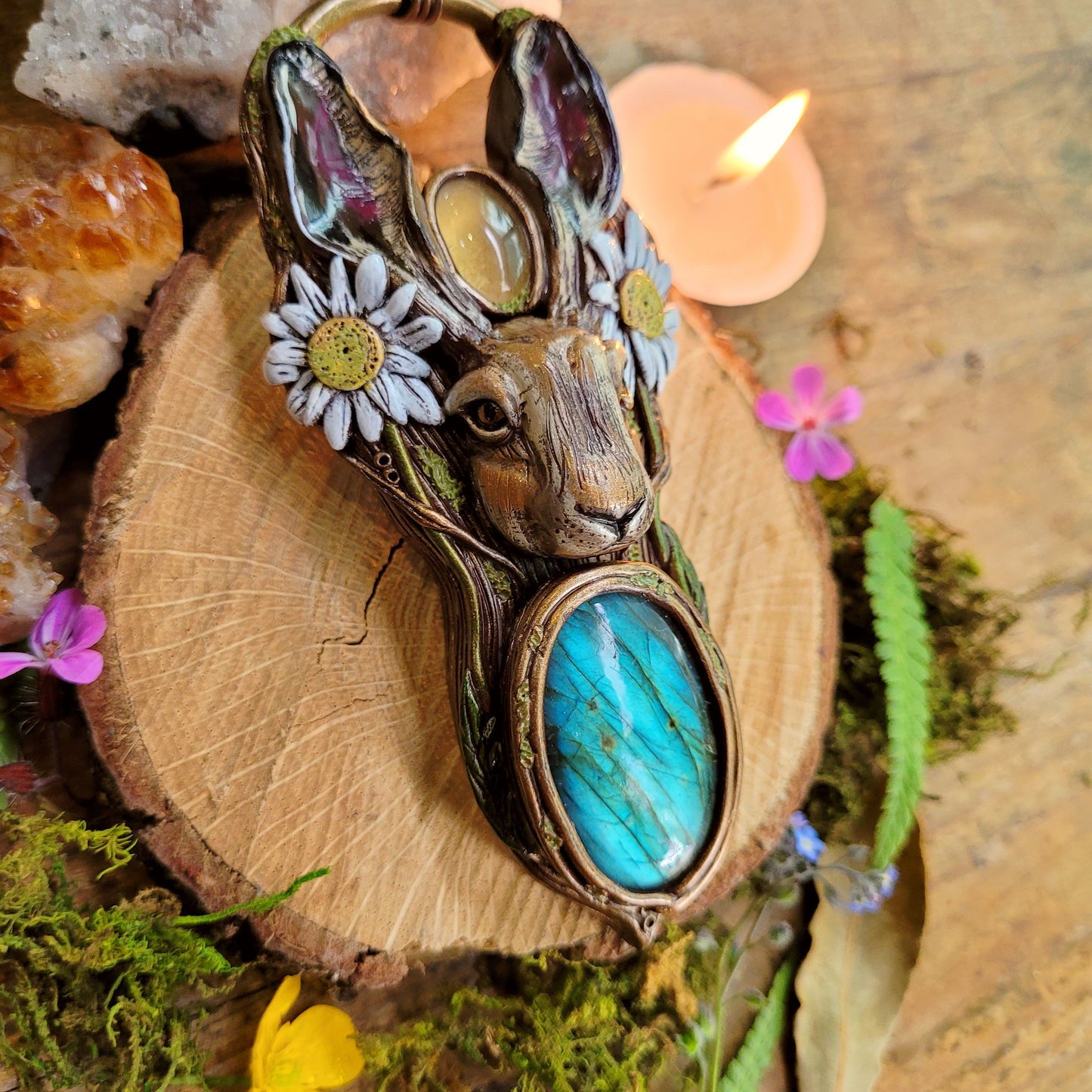 Hare in the Daises Talisman ~ Labradorite & Natural Citrine