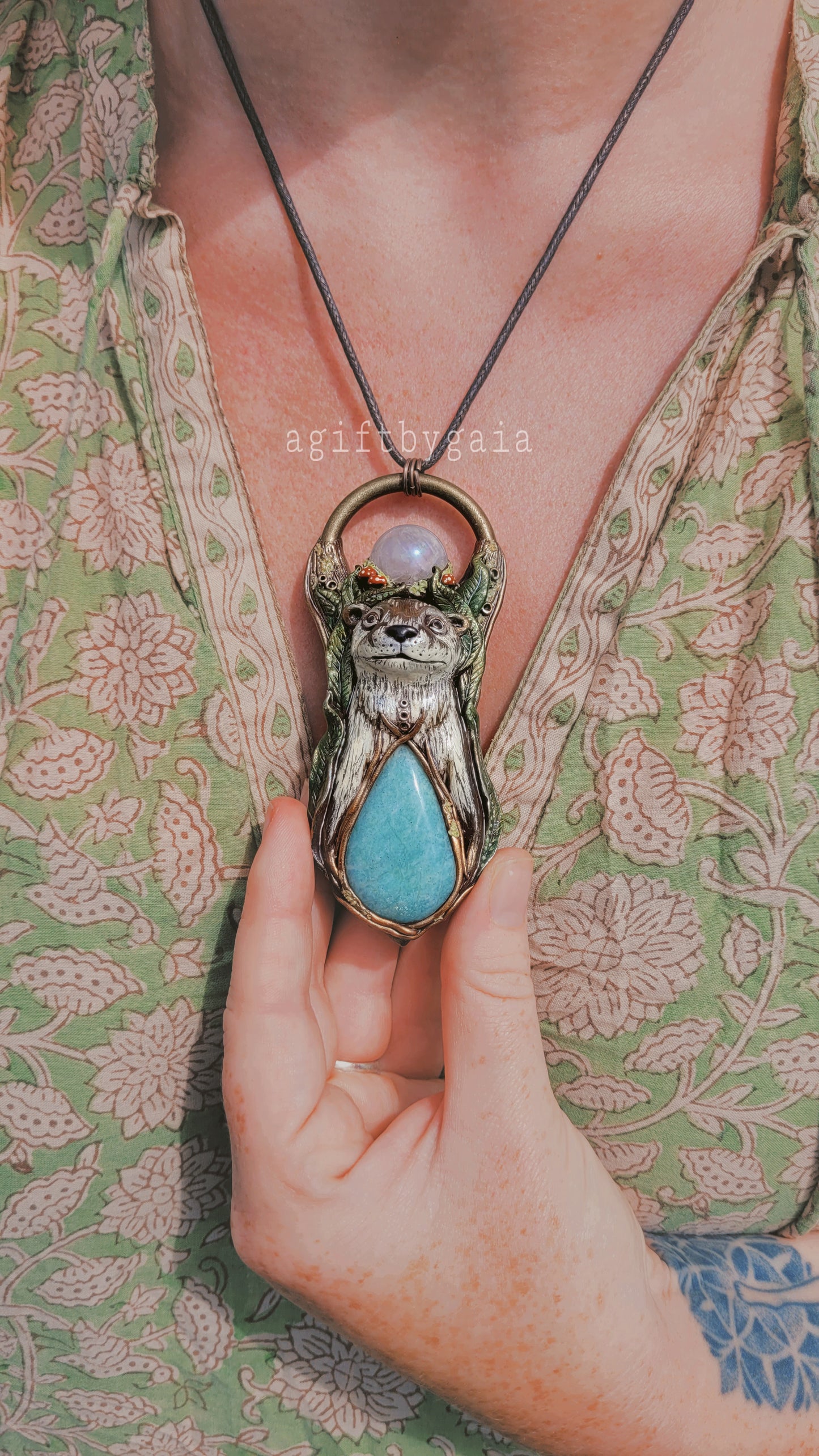 Otter in the Reeds Talisman ~ Aura Rose Quartz & Amazonite