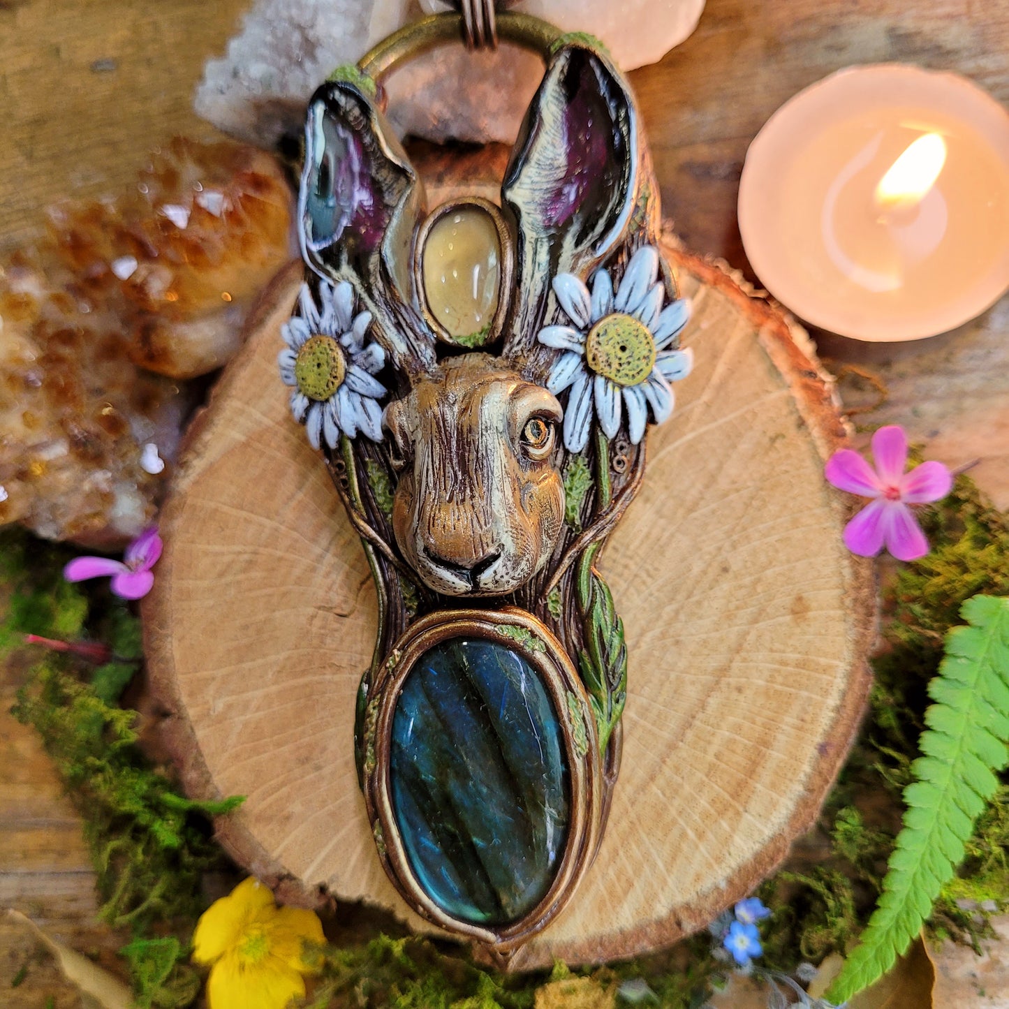 Hare in the Daises Talisman ~ Labradorite & Natural Citrine