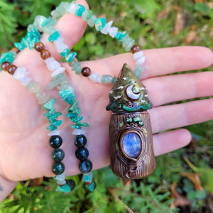 Keepsake Bottle Talisman ~ Rainbow Moonstone, Green Aventurine, Amazonite, Moss Agate, Sandalwood