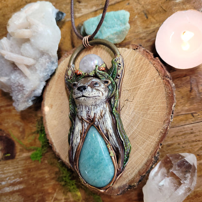 Otter in the Reeds Talisman ~ Aura Rose Quartz & Amazonite