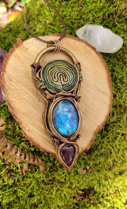 The Labyrinth Talisman ~ Amethyst & Blue Labradorite