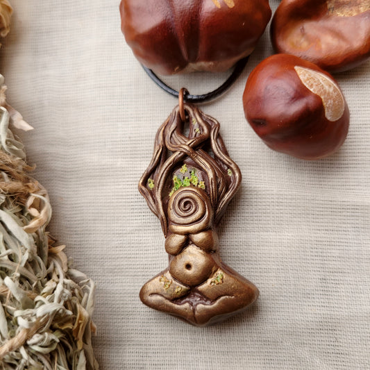 Earthy Tree Spiral Goddess ~ Clay Talisman