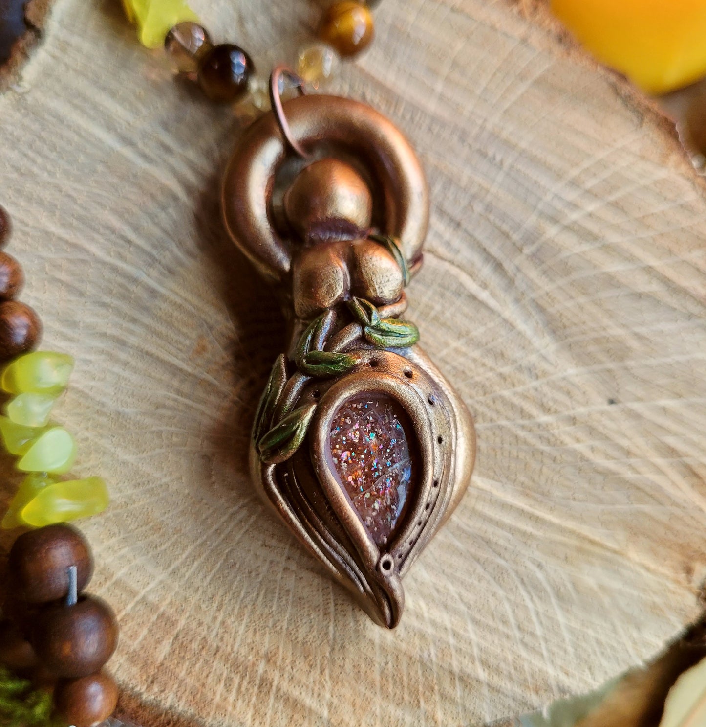 Goddess Beaded Talisman ~ Sunstone, Korean Jade, Smokey Quartz, Citrine, Tiger Eye & Sandalwood