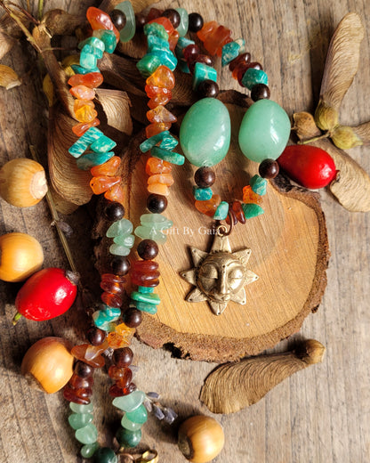 Sacred Sol Talisman ~ Bronze on crystal beads