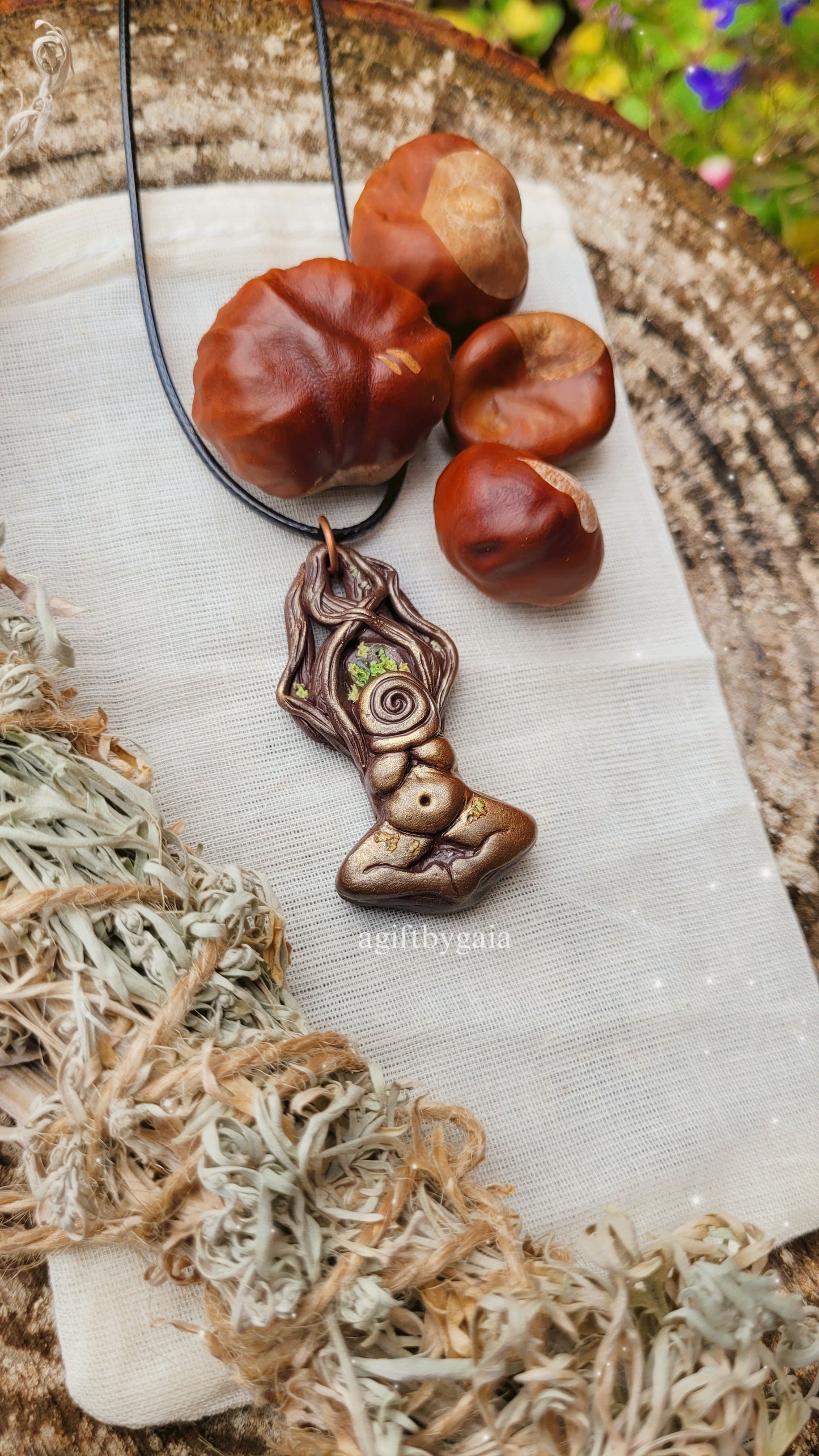 Earthy Tree Spiral Goddess ~ Clay Talisman