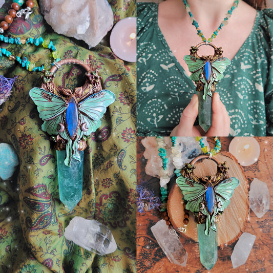 Lunar Moth Beaded Talisman ~ Fluorite, Labradorite, Peridot, Turquoise, Amazonite, Aventurine, Citrine & Sandalwood