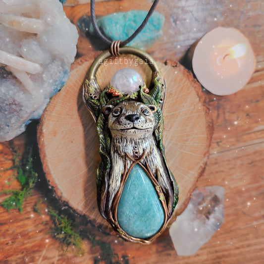 Otter in the Reeds Talisman ~ Aura Rose Quartz & Amazonite