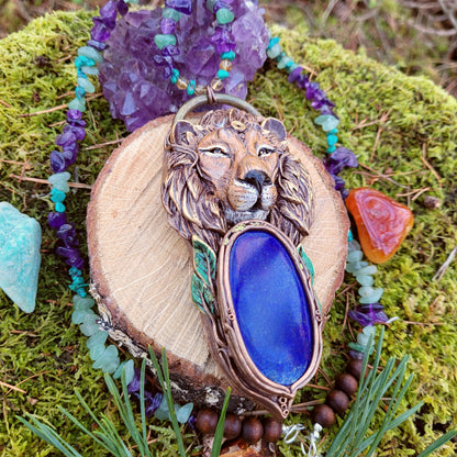 Brave Lion Sage Crystal Beaded Talisman ~ Lapis Lazuli, Turquoise, Citrine, Amethyst & Green Aventurine